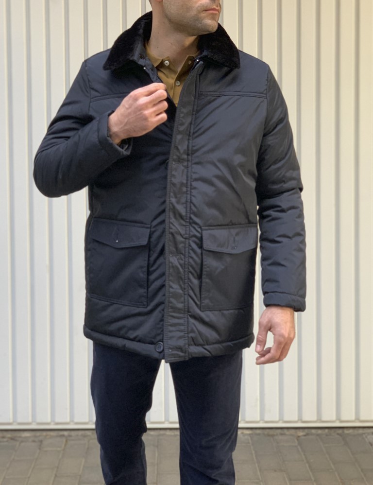 Ανδρικό μπλε μπουφάν με αποσπώμενο γιακά και κουμπιά 777B φωτογραφία